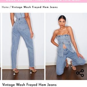 Vintage Wash PLT Frayed Hem straight leg jeans
